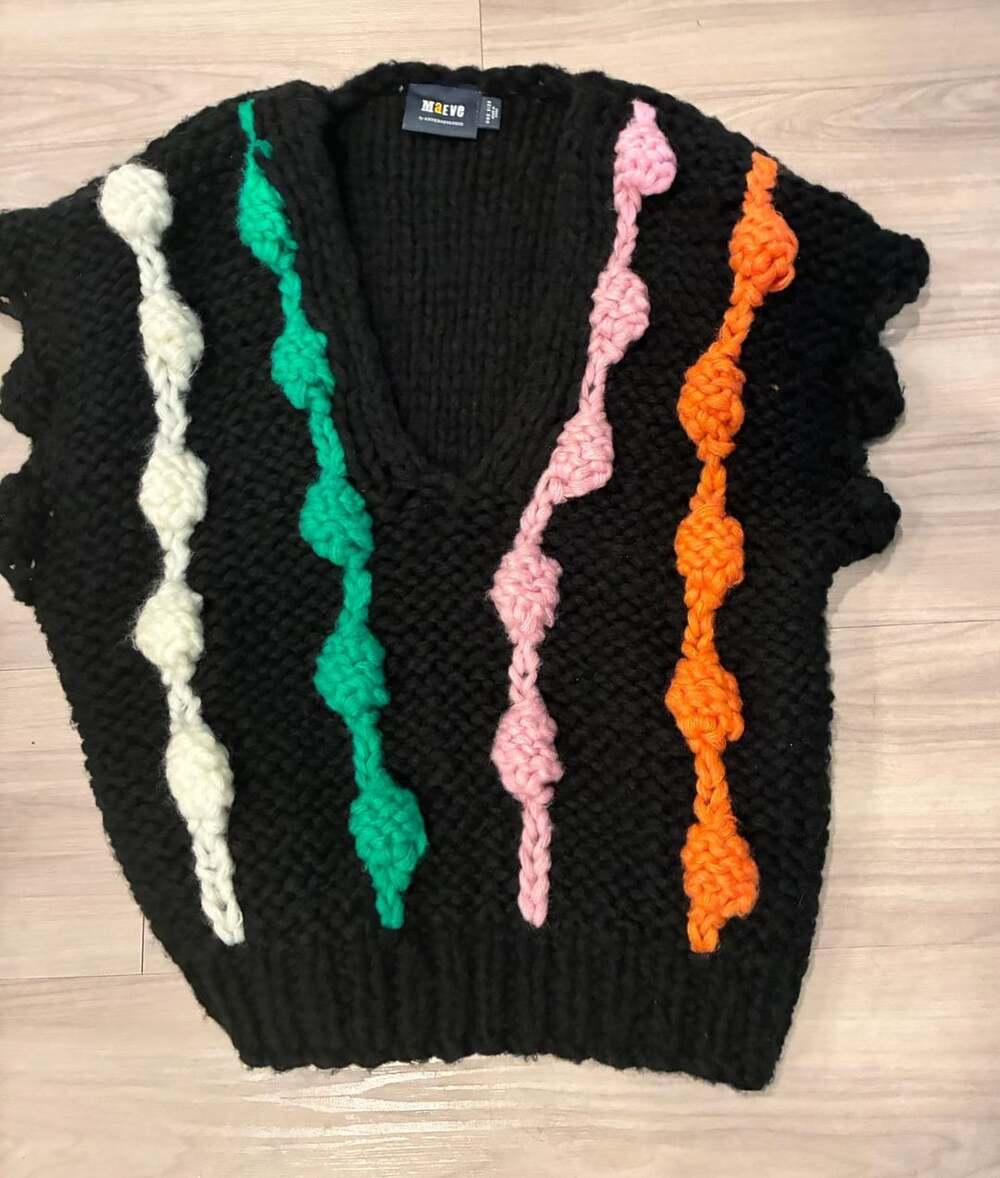 Maeve by Anthropologie Bauble Chunky Knit Sweater Vest One Size Black Colorful
